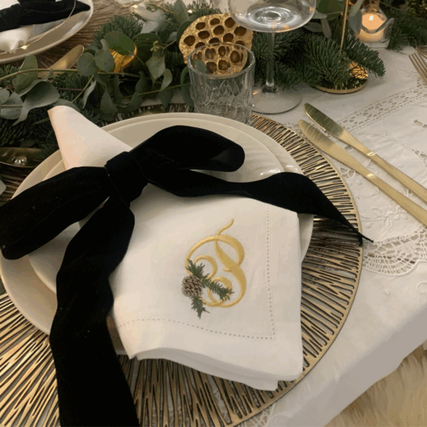LINEN HEMSTITCH NAPKIN - Christmas Pine Monogram Napkin