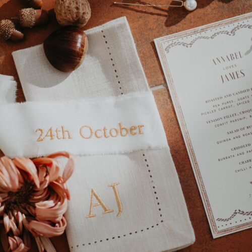 Modern Autumn Wedding With Personalised Embroidered Napkins
