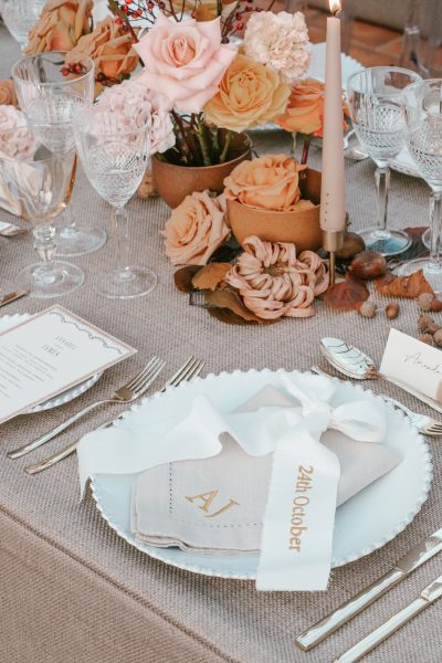 Modern Autumn Wedding With Personalised Embroidered Napkins