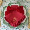 Ruffled Burgundy Napkin with Gold Monogram