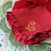 Ruffled Burgundy Napkin with Gold Monogram