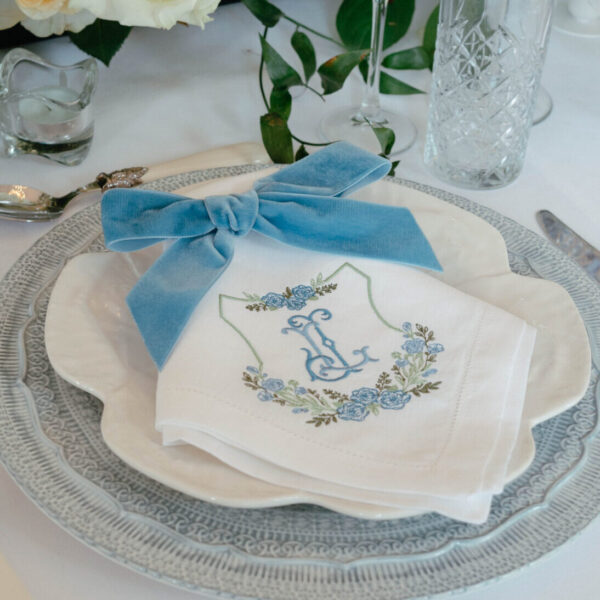embroidered wedding crest napkin