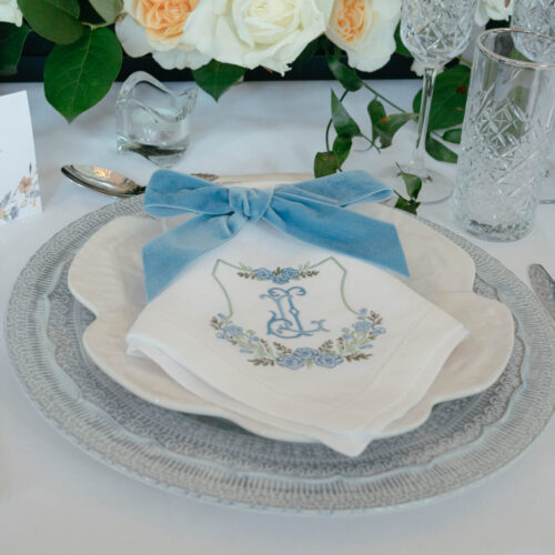 embroidered wedding crest napkin