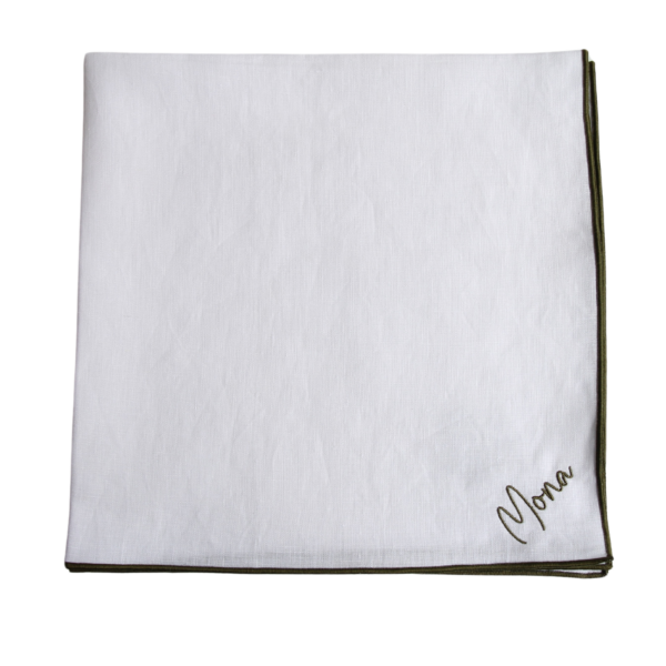 Personalised bound edge napkin Green olive