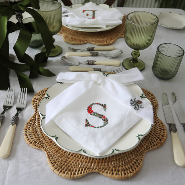 LINEN HEMSTITCH NAPKIN - Winter Monogram Napkins