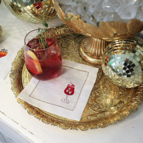 LINEN HEMSTITCH COCKTAIL NAPKIN - Set of 4 embroidered Christmas Drinks Cocktail Napkins
