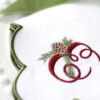 LINEN SCALLOP NAPKINS -White & Green Scallop Napkin with Christmas Pine Monogram