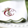 LINEN SCALLOP NAPKINS -White & Green Scallop Napkin with Christmas Pine Monogram