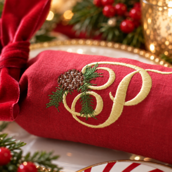 LUXURY REUSABLE CRACKERS Reusable Cracker Once Pulled Become Ruffle Napkin Burgundy Pine Monogram