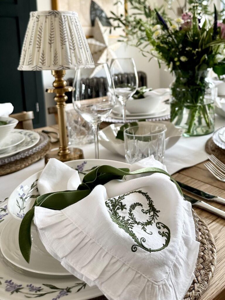 Spring Table Styling With Personalised Napkins and Velvet Bows