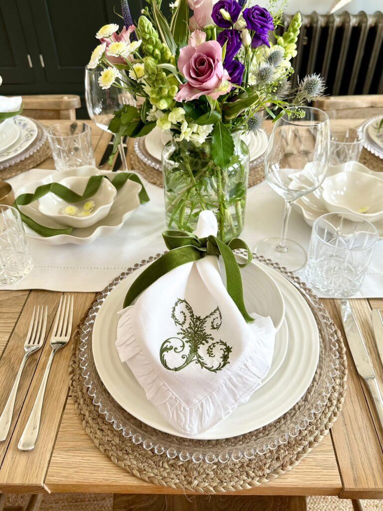 Spring Table Styling With Personalised Napkins and Velvet Bows