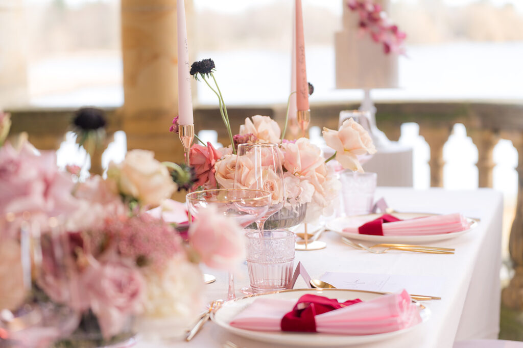 Red and Pink Table Styling With Personalised Place Settings