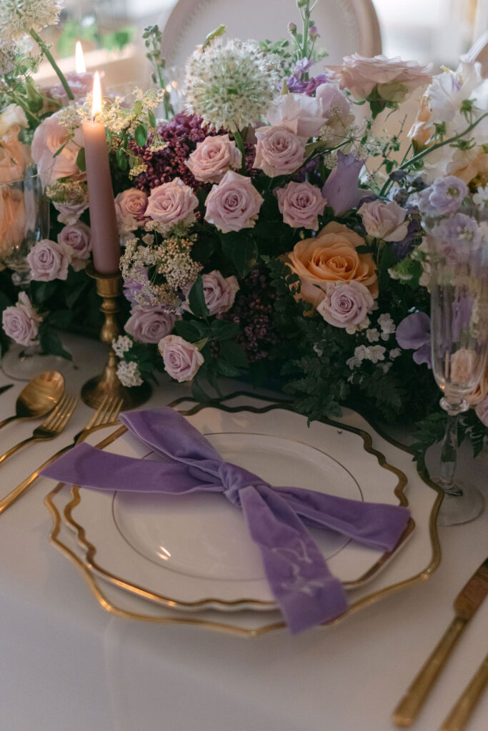 Luxury Bridgerton Wedding With Velvet Napkin Bows at Avington Park