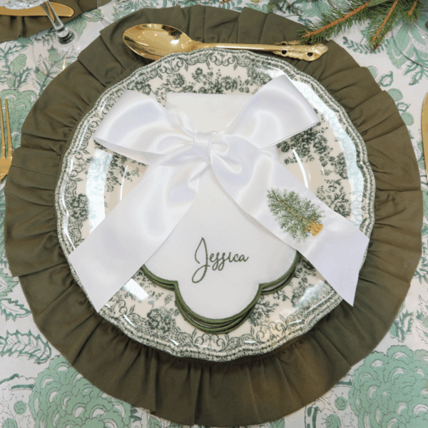 LINEN SCALLOP NAPKINS With Claret or Sage Green Scallop - Place Setting Napkin