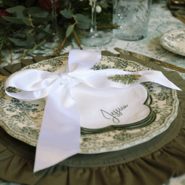 Napkin Ribbon Ties Embroidered with Christmas Tree