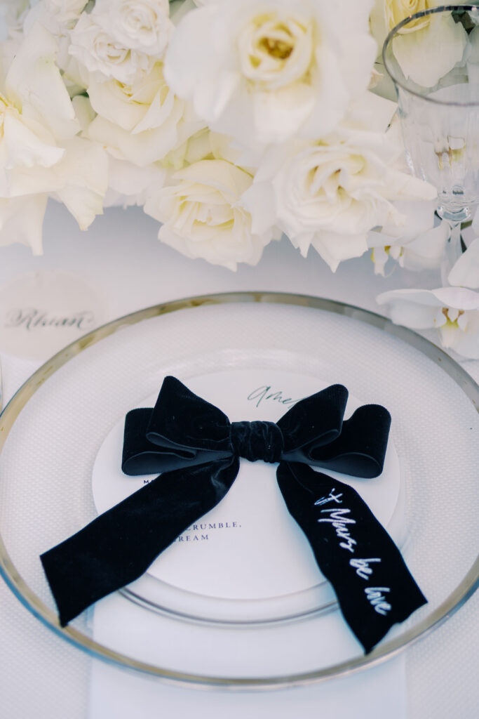 'It Murs Be Love' Velvet Table Bows For Olly and Amelia's Wedding