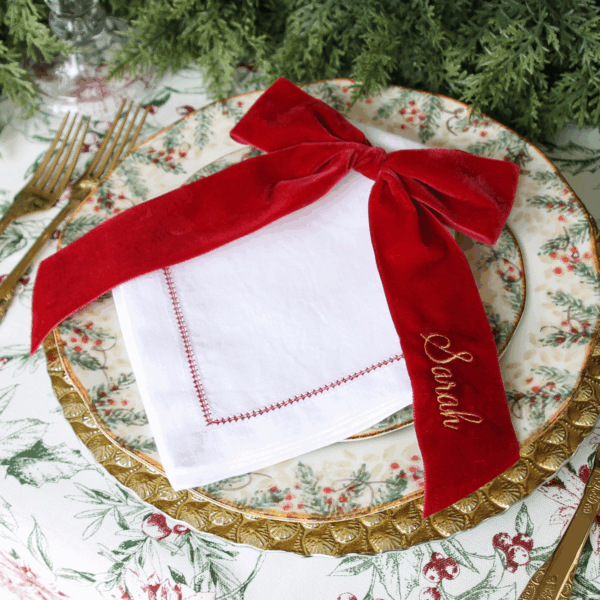 Chic Velvet Bow Personalised Bow Place Setting, with Ties & Available in 3 Length