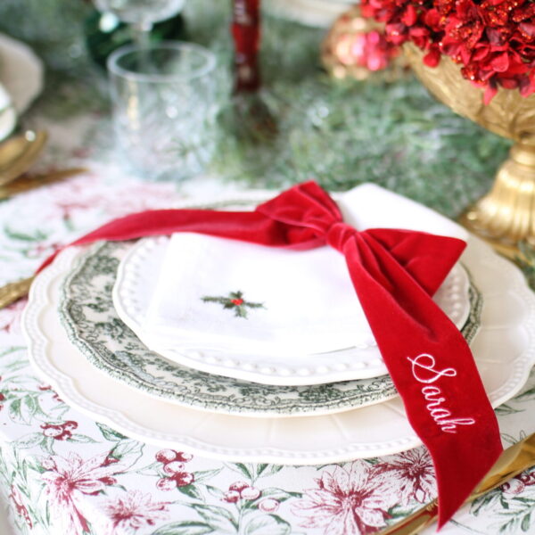 Chic Velvet Bow - Personalised Bow Place Setting, with Ties & Available in 3 Lengths