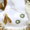 LINEN HEMSTITCH NAPKIN - Christmas Wreath Napkin with Gold Berries