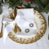 LINEN HEMSTITCH NAPKIN - Christmas Wreath Napkin with Gold Berries