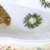 LINEN HEMSTITCH NAPKIN - Christmas Wreath Napkin with Gold Berries