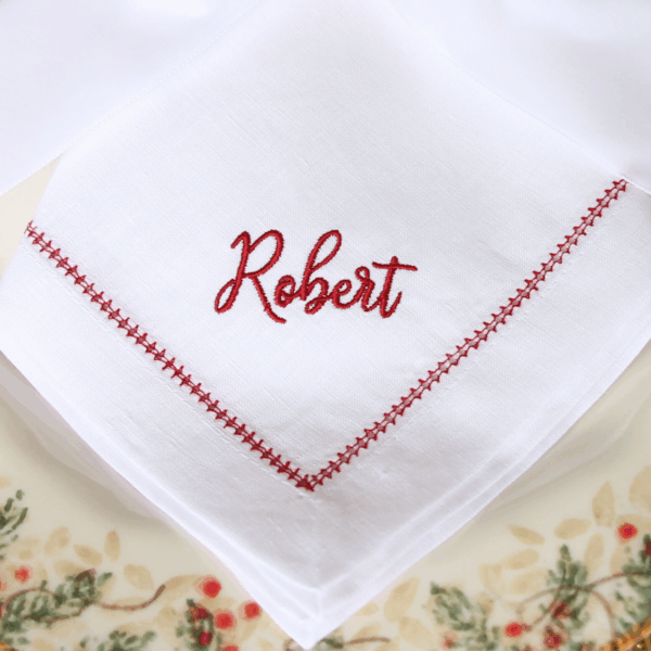 LINEN NAPKIN WITH CONTRAST HEMSTITCH - Napkin Personalised with Name or Initials