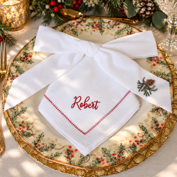 LINEN NAPKIN WITH CONTRAST HEMSTITCH Napkin Personalised with Name or Initials