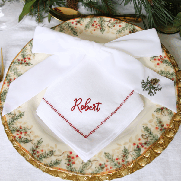 LINEN NAPKIN WITH CONTRAST HEMSTITCH - Napkin Personalised with Name or Initials