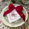 LINEN NAPKIN WITH CONTRAST HEMSTITCH - Christmas Pine Monogram Napkin