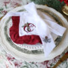 RUFFLE LINEN NAPKIN - Christmas Ruffle Napkin with Burgundy or Green Trim & Pine Monogram