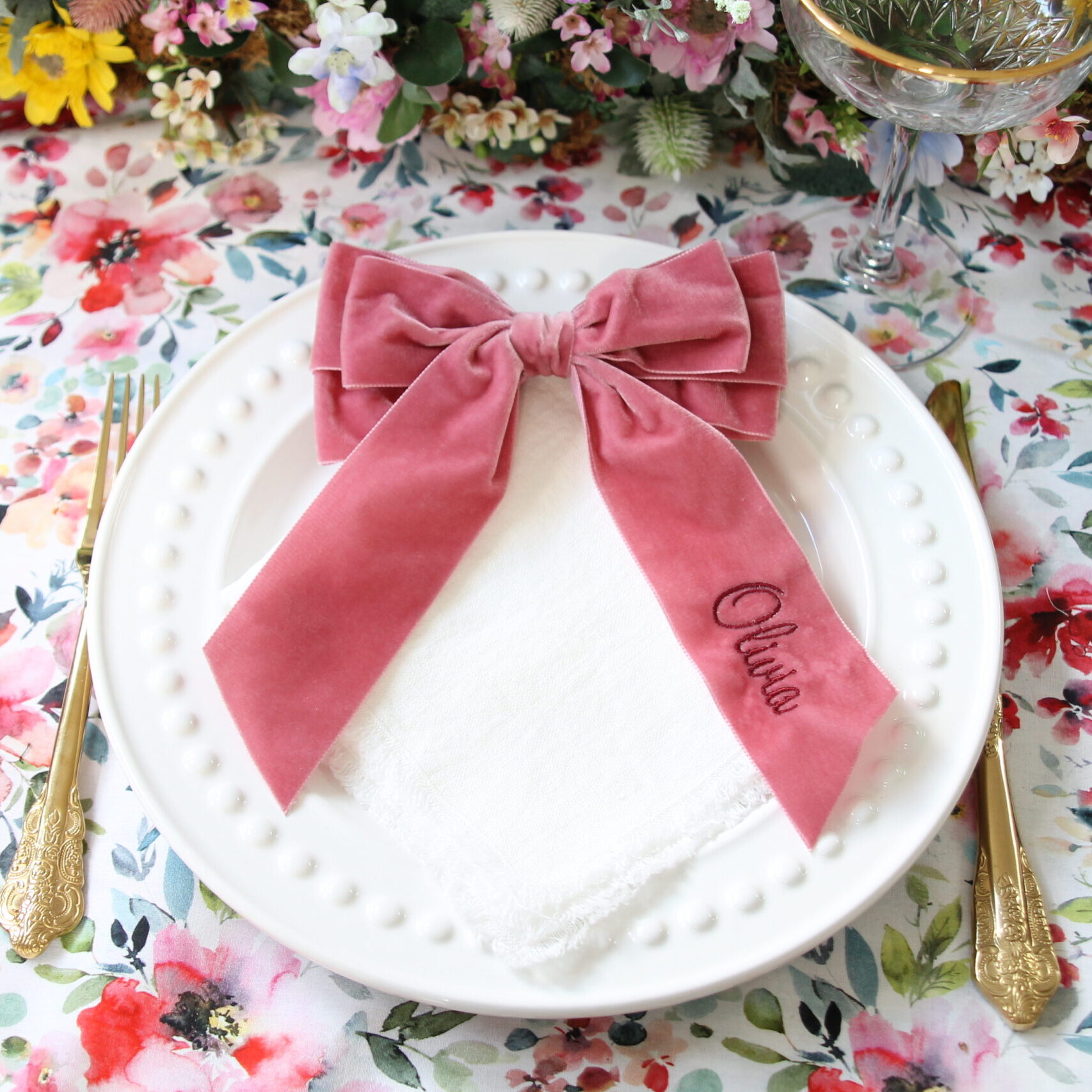 Personalised Bow for Napkins - Triple Velvet Bow