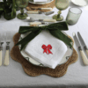 LINEN HEMSTITCH NAPKIN Set of 4 embroidered Christmas Napkins Bow