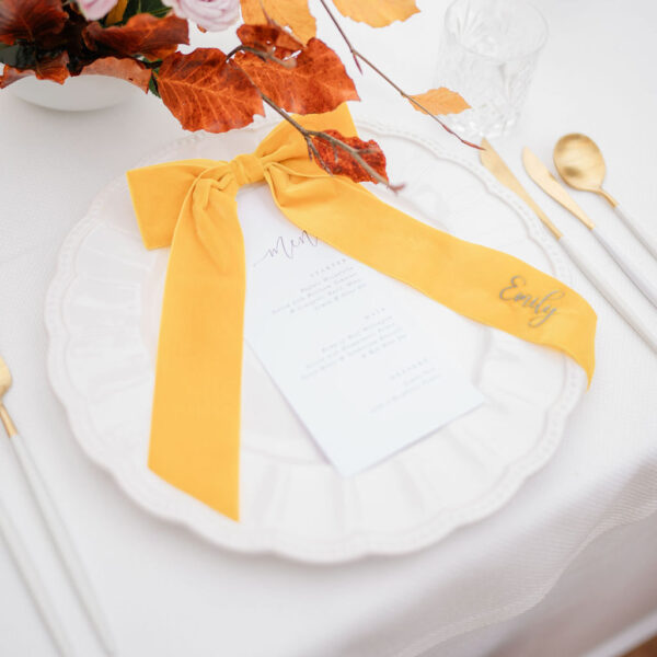 Chic Velvet Bow - Personalised Bow Place Setting, with Ties & Available in 3 Lengths