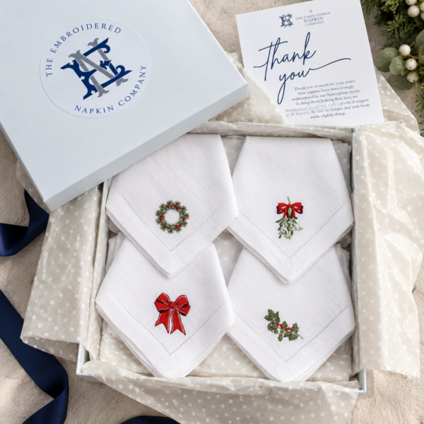 Set of 4 Embroidered Christmas Napkins