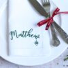 LINEN HEMSTITCH NAPKIN - Personalised with Name and Festive Bauble Personalised Christmas Napkin