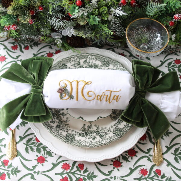 MAXI RUFFLE CHRISTMAS CRACKER – Reusable Crackers Once “Pulled” Becomes Full Size Napkin – Personalised with Pine Monogram Name