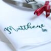 LINEN HEMSTITCH NAPKIN - Personalised with Name and Festive Bauble Personalised Christmas Napkin