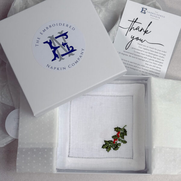 Set of 4 Embroidered Christmas Coaster Napkins in Gift Box