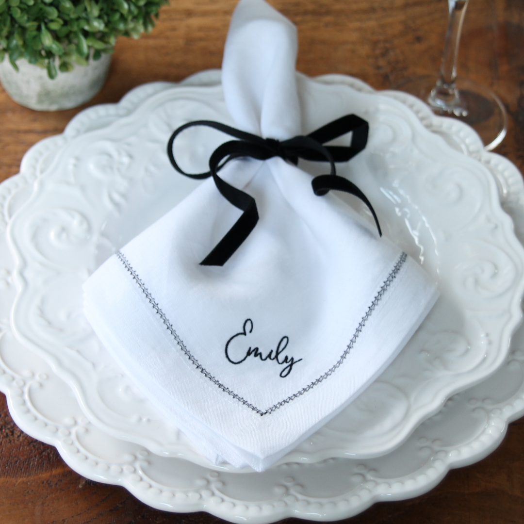 WASHED LINEN WITH CONTRAST HEMSTITCH NAPKIN - Personalised with Name or Monogram