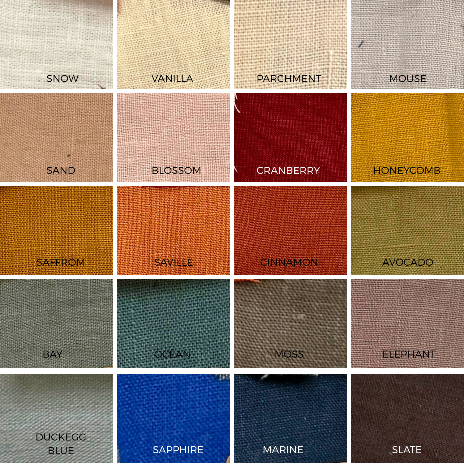 SOFT LINEN NAPKIN Colour chart