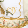 LINEN SCALLOP NAPKINS -White & Gold Scallop Napkin with Christmas Pine Monogram