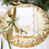 LINEN SCALLOP NAPKINS -White & Gold Scallop Napkin with Christmas Pine Monogram
