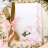 LINEN SCALLOP NAPKINS -White & Pink Scallop Napkin with Christmas Pine Monogram