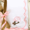 LINEN SCALLOP NAPKINS -White & Pink Scallop Napkin with Christmas Pine Monogram