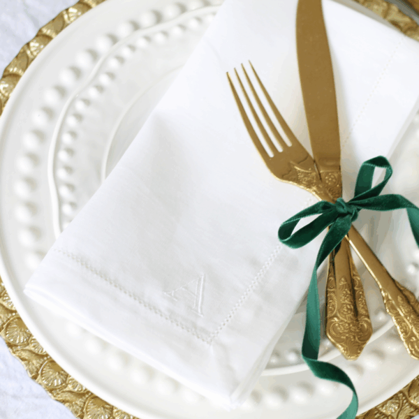 IRISH LINEN HEMSTITCH NAPKIN - Block Monogram