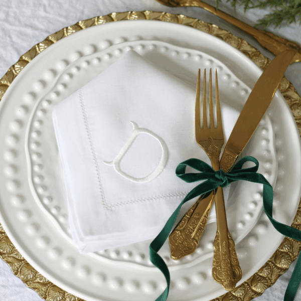 IRISH LINEN HEMSTITCH NAPKIN - Fishtail Monogram