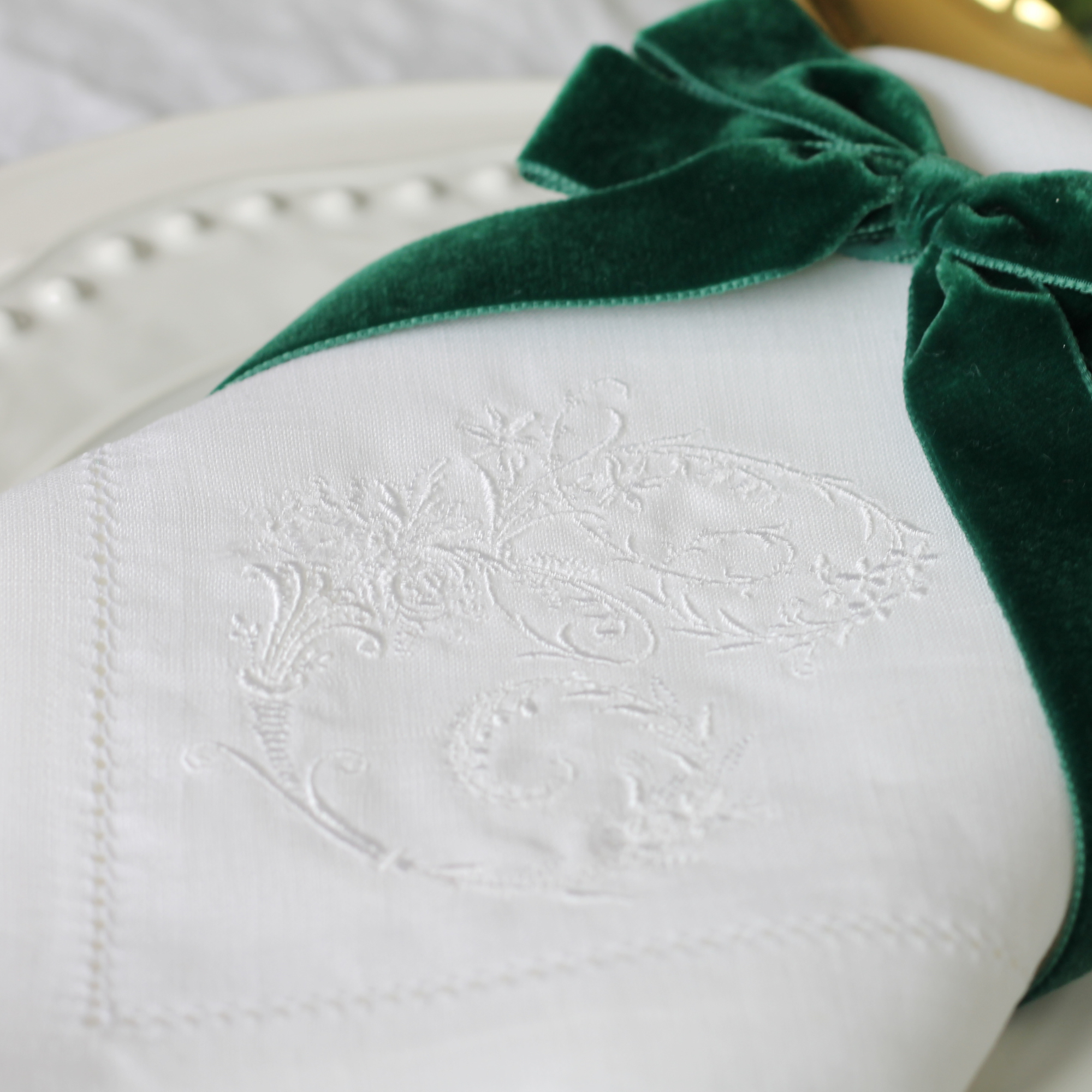 IRISH LINEN HEMSTITCH NAPKINS Antique Monogram Napkin IRISH LINEN HEMSTITCH NAPKIN - Antique Monogram Napkin