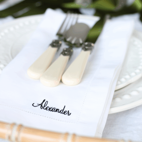 IRISH LINEN HEMSTITCH NAPKIN - Personalised with Name