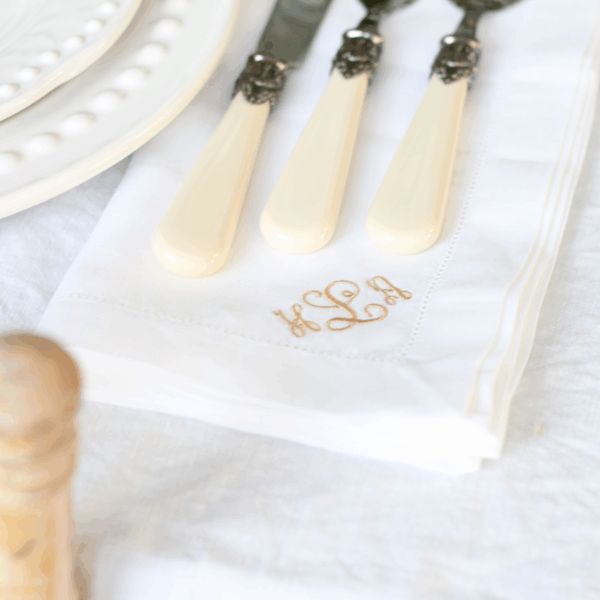 IRISH LINEN HEMSTITCH NAPKINS Vine Monogrammed IRISH LINEN HEMSTITCH NAPKIN - Vine Monogram