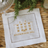 LINEN HEMSTITCH COCKTAIL NAPKIN - Personalised House Wedding Venue Portrait Embroidered onto Napkin